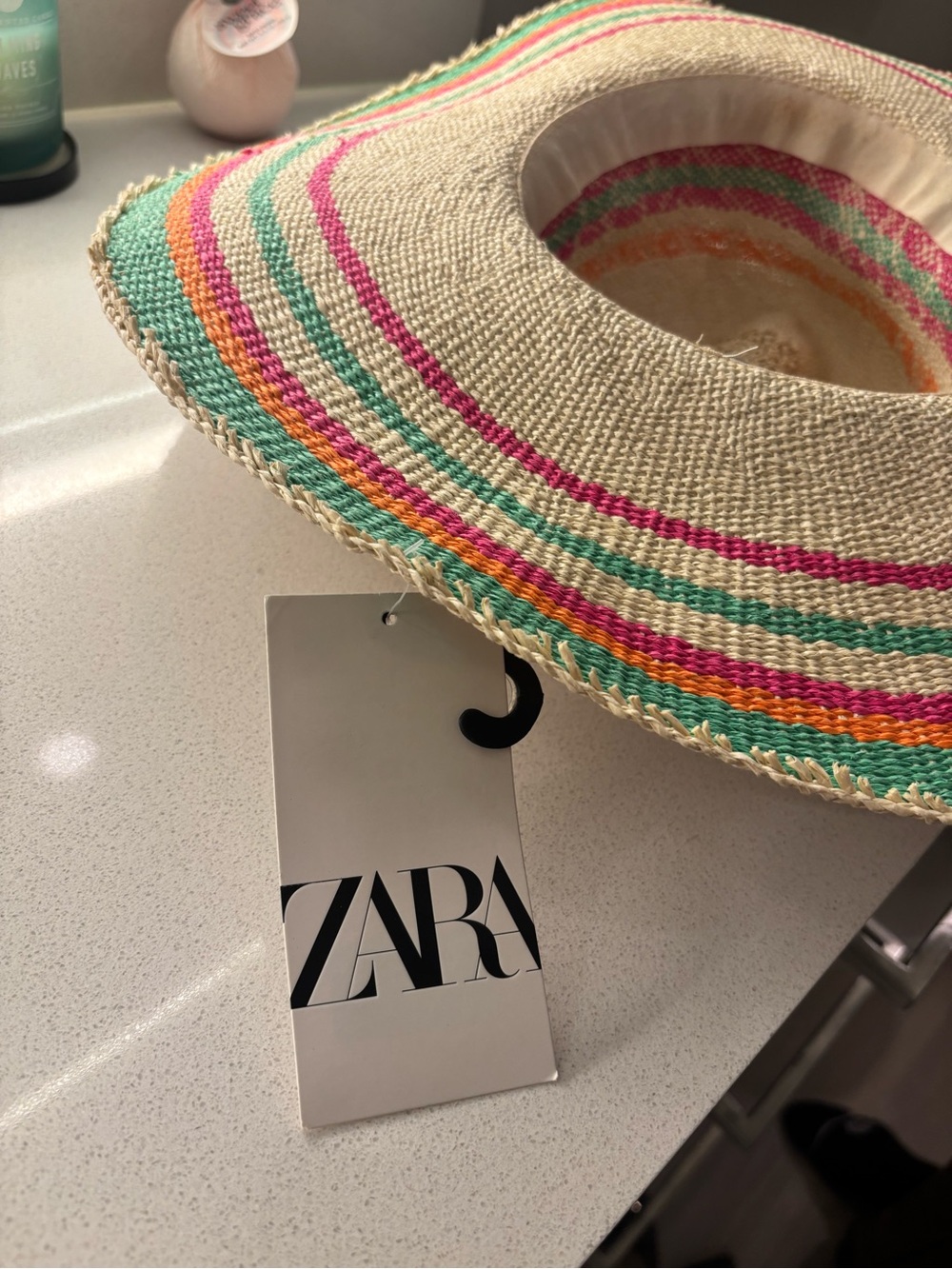 Zara Striped Wide-Brim Straw Sun Hat with Colorful Bands - Picture 3 of 4